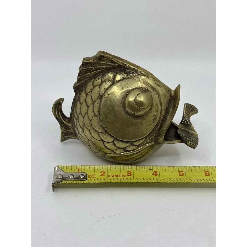 Vintage Solid Brass Happy Koi Fish Ashtray Cigar Open Mouth 1950's Soap Dish